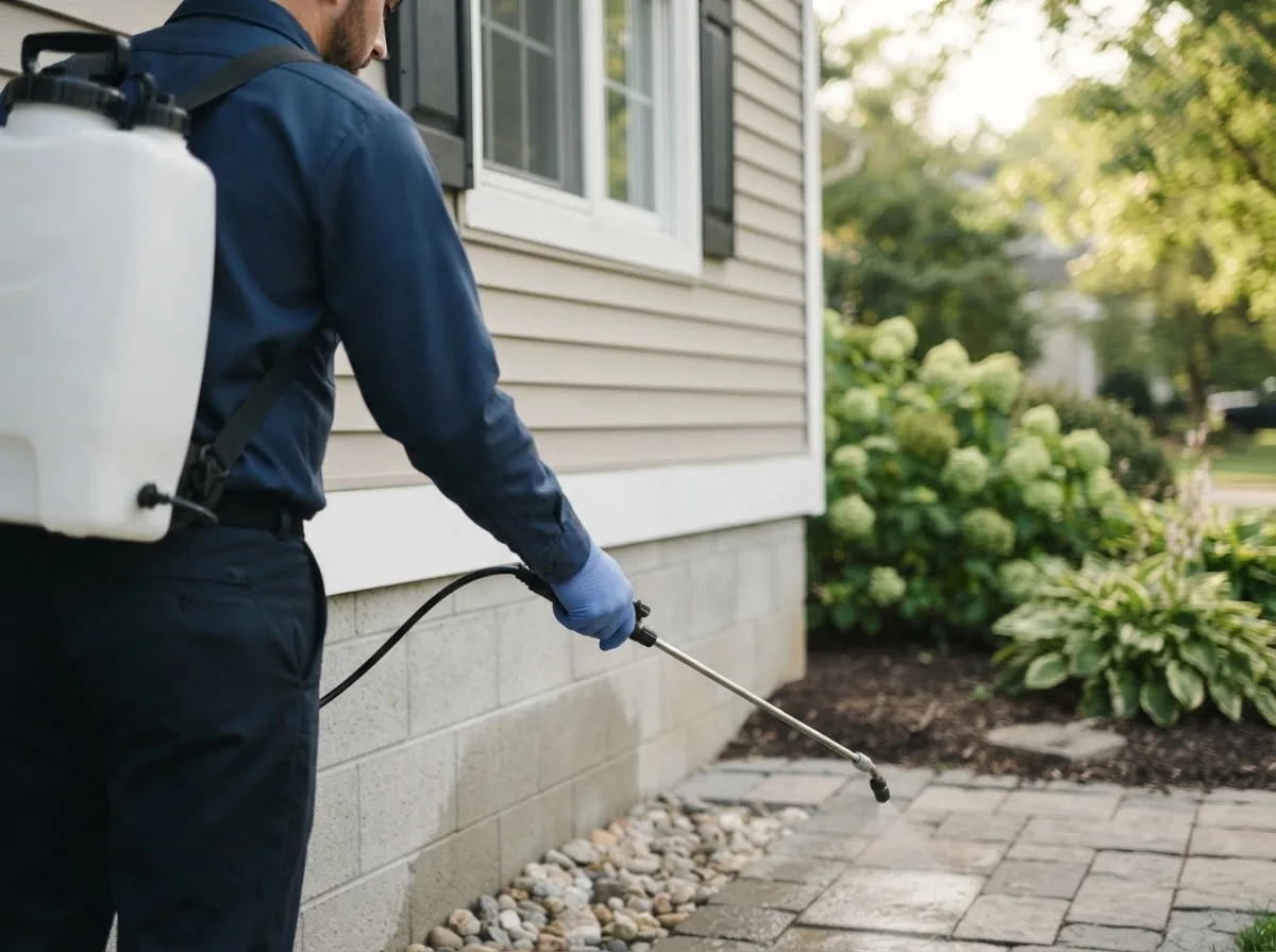 Pest control technician inspecting a home in Zellwood, FL